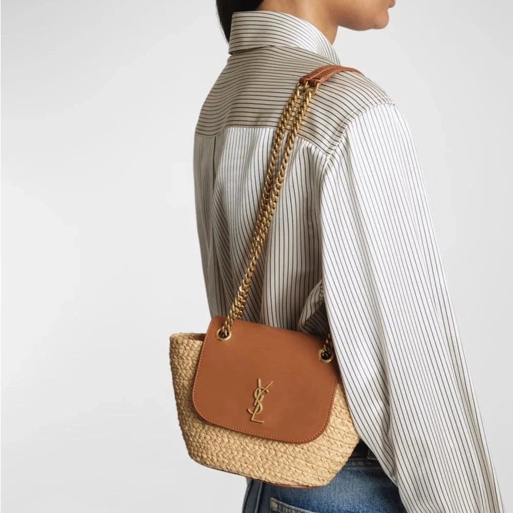 Saint Laurent Panier Mini YSL Flap Crossbody Basket Bag in Raffia - Picture 5 of 12